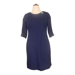 Elegant Talbots Navy Blue Stretch Sheath Midi Dress Quarter Sleeve Classic Sz 8P